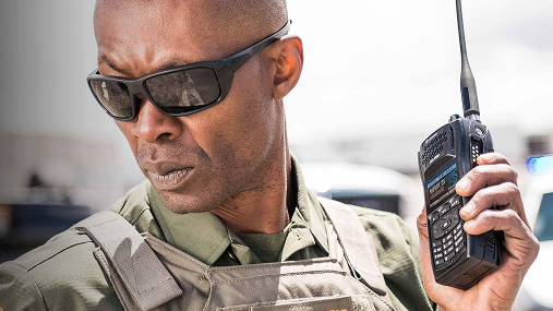 Policeman using radio